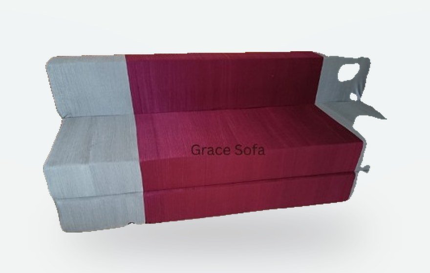 Grey and maroon panelled sofa cum bed