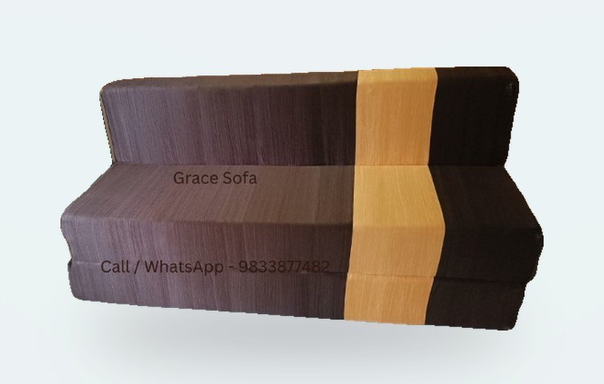 Brown and mustard panelled sofa cum bed