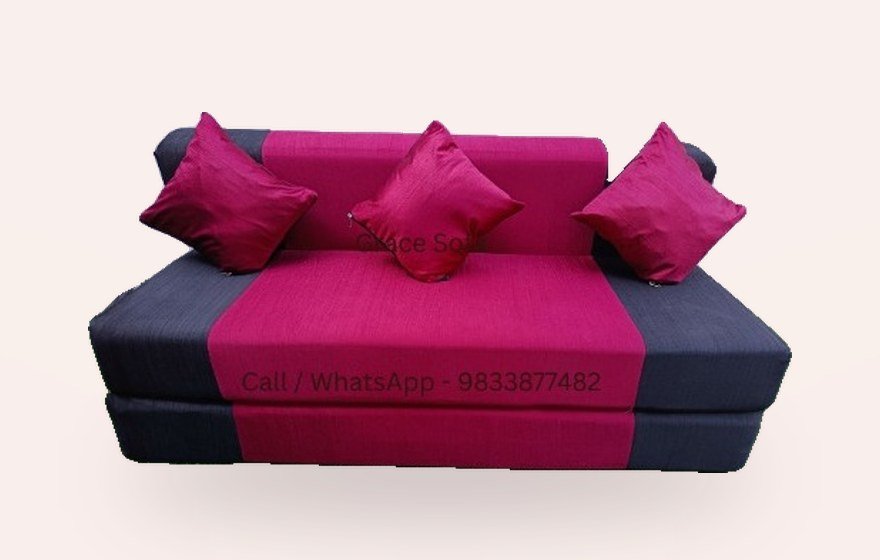 Pink and navy two tone sofa cum bed