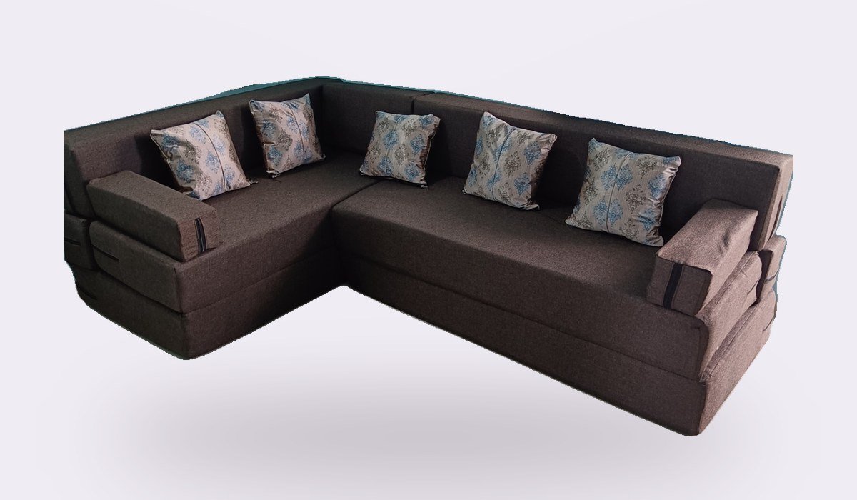 L shaped corner sofa cum bed in brown