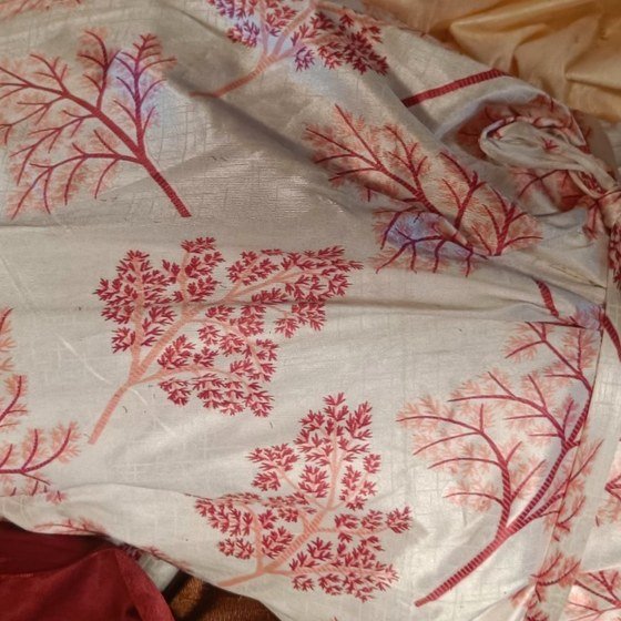 Cream fabric with coral branch print