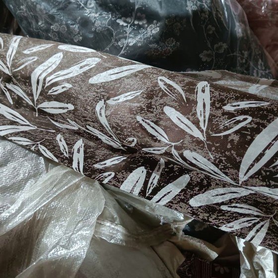 Dark olive leaf print upholstery fabric