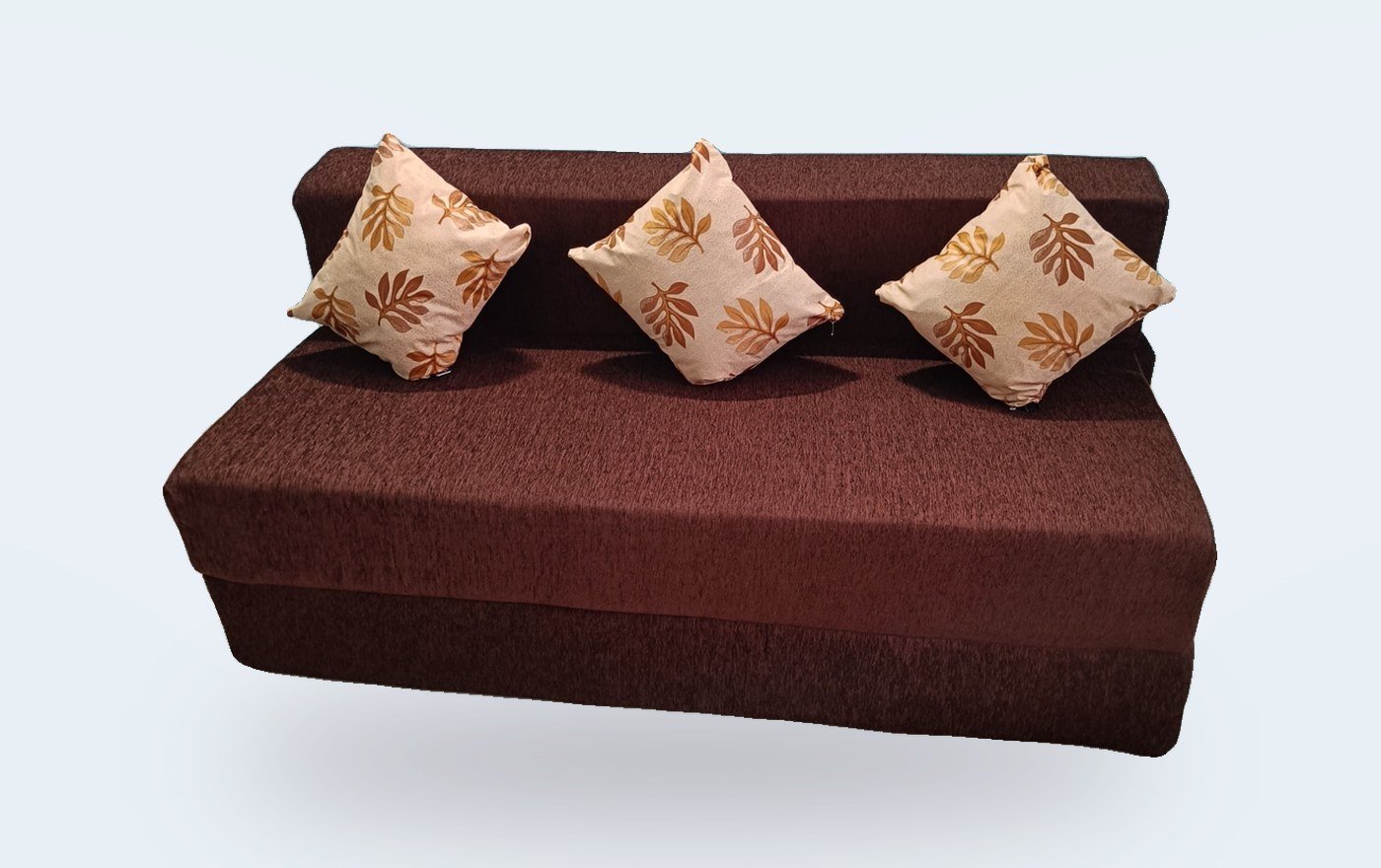 Grace Sofa folding sofa cum bed in maroon with floral cushions